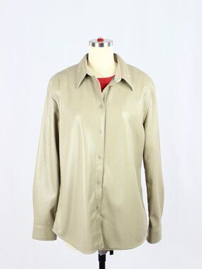 Aritzia BABATON Pelli Shiitake Taupe Beige Vegan Leather Shirt Jacket, Size M
